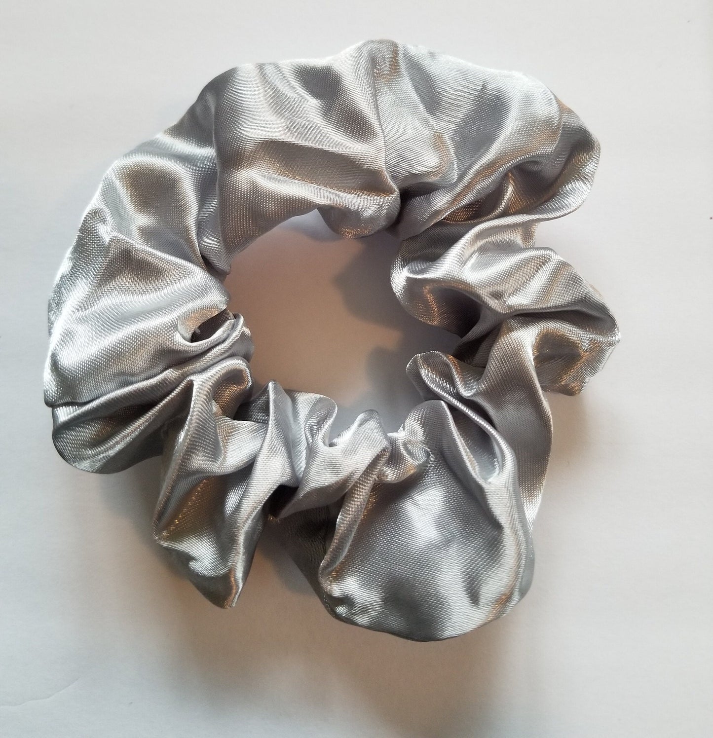 Silver Satin Scrunchie