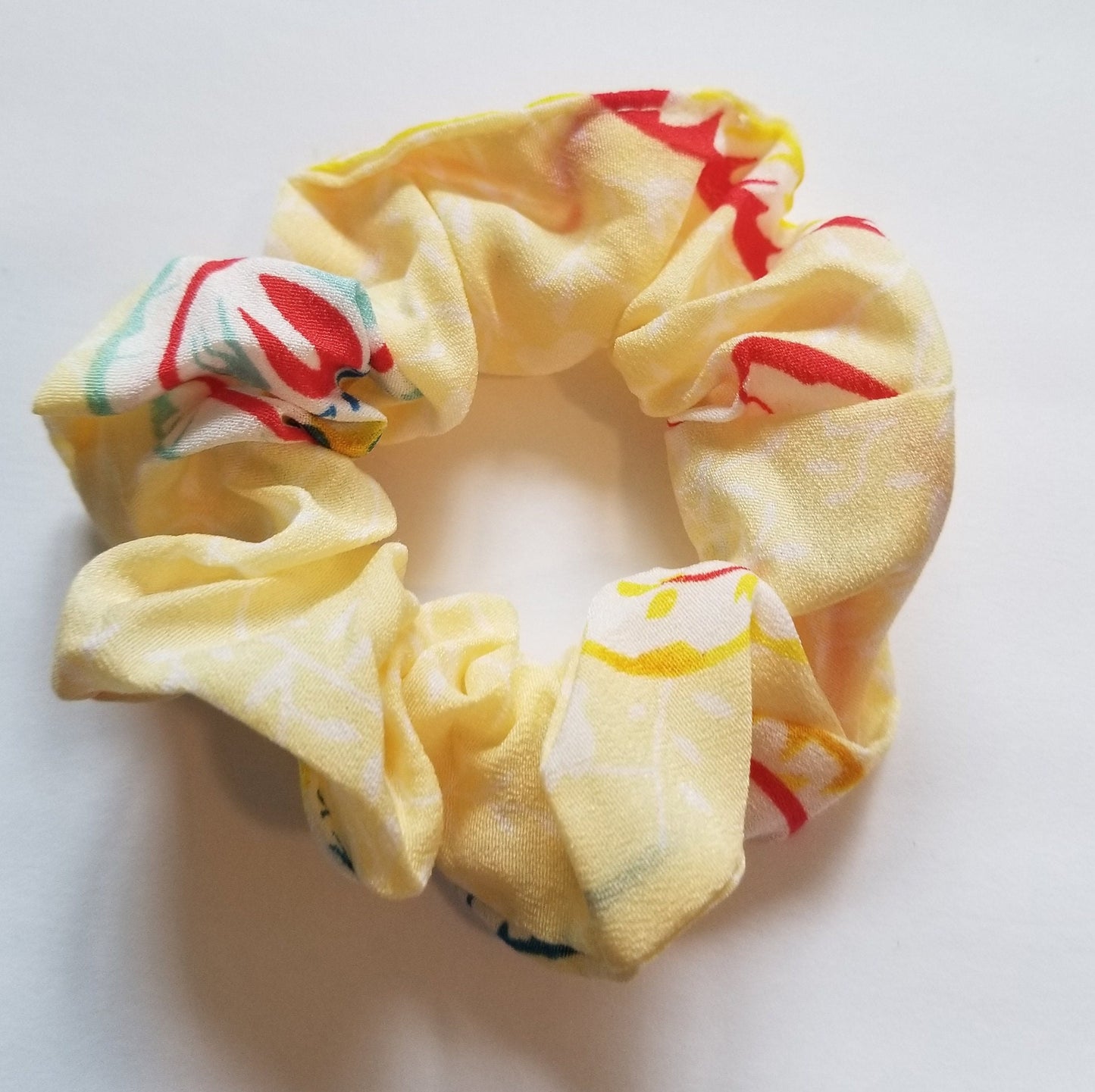 Pale Yellow Abstract Satin Scrunchie