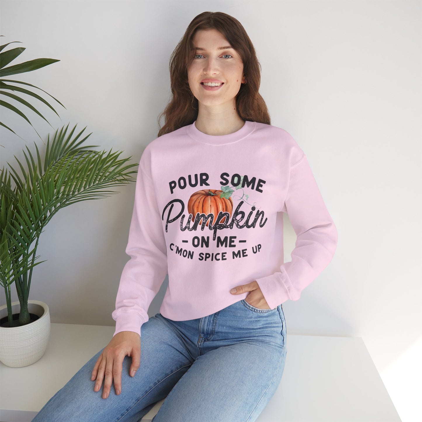 Pour some pumpkin spice on me, pumpkin spice sweatshirt, cute fall sweatshirt, pumpkin sweatshirt, thanksgiving, funny