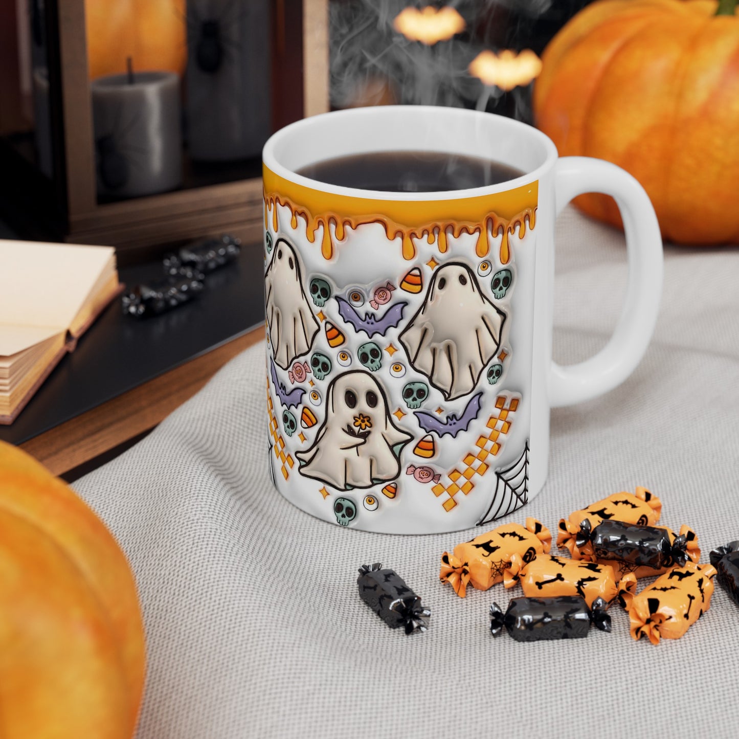 Ghost and Pumpkins Mug, Fall Mug, Autumn Mug