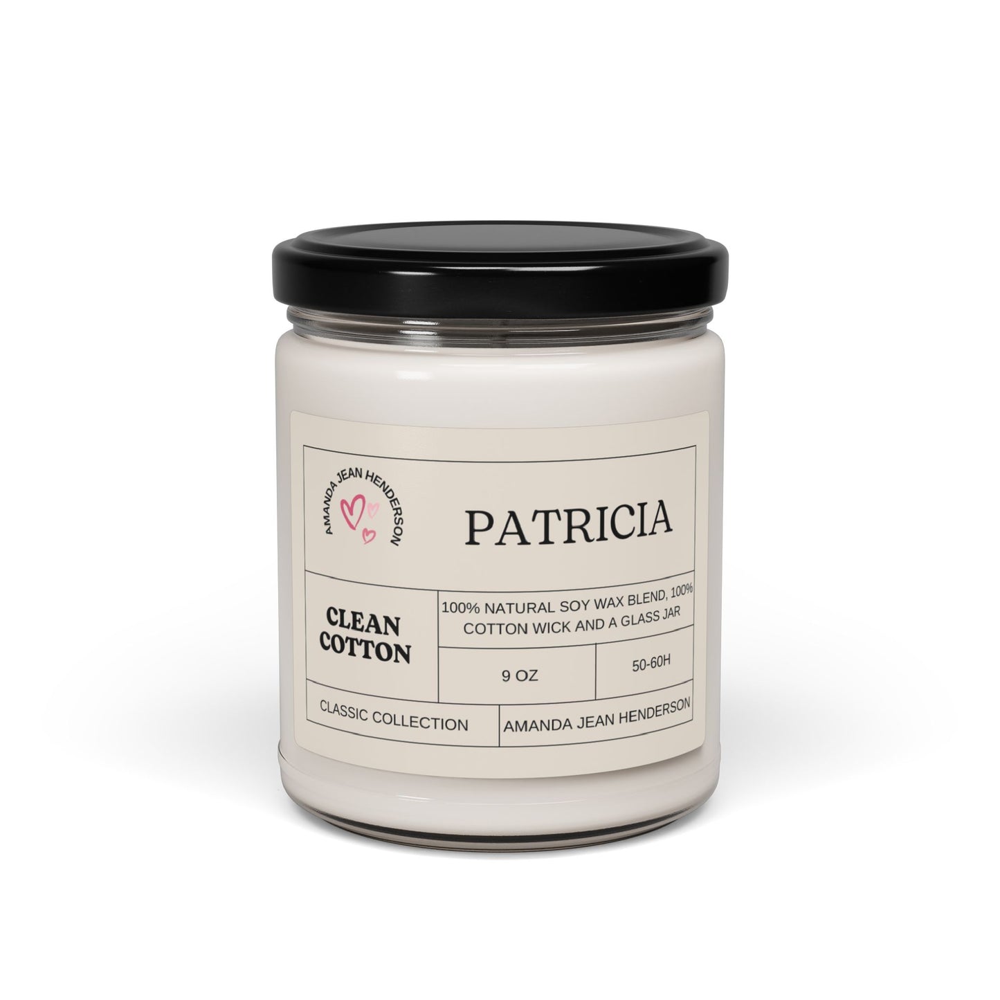 Clean Cotton, 9oz Soy Candle, Patricia, Soy Candle, Fresh smelling, candle, soy candle