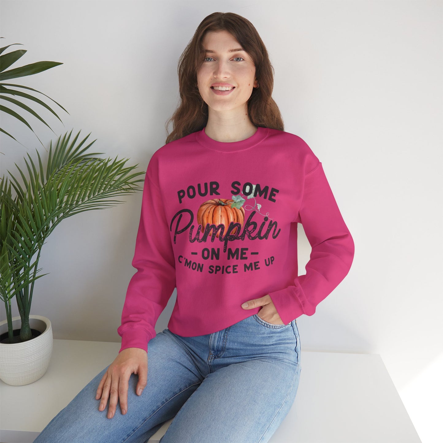Pour some pumpkin spice on me, pumpkin spice sweatshirt, cute fall sweatshirt, pumpkin sweatshirt, thanksgiving, funny