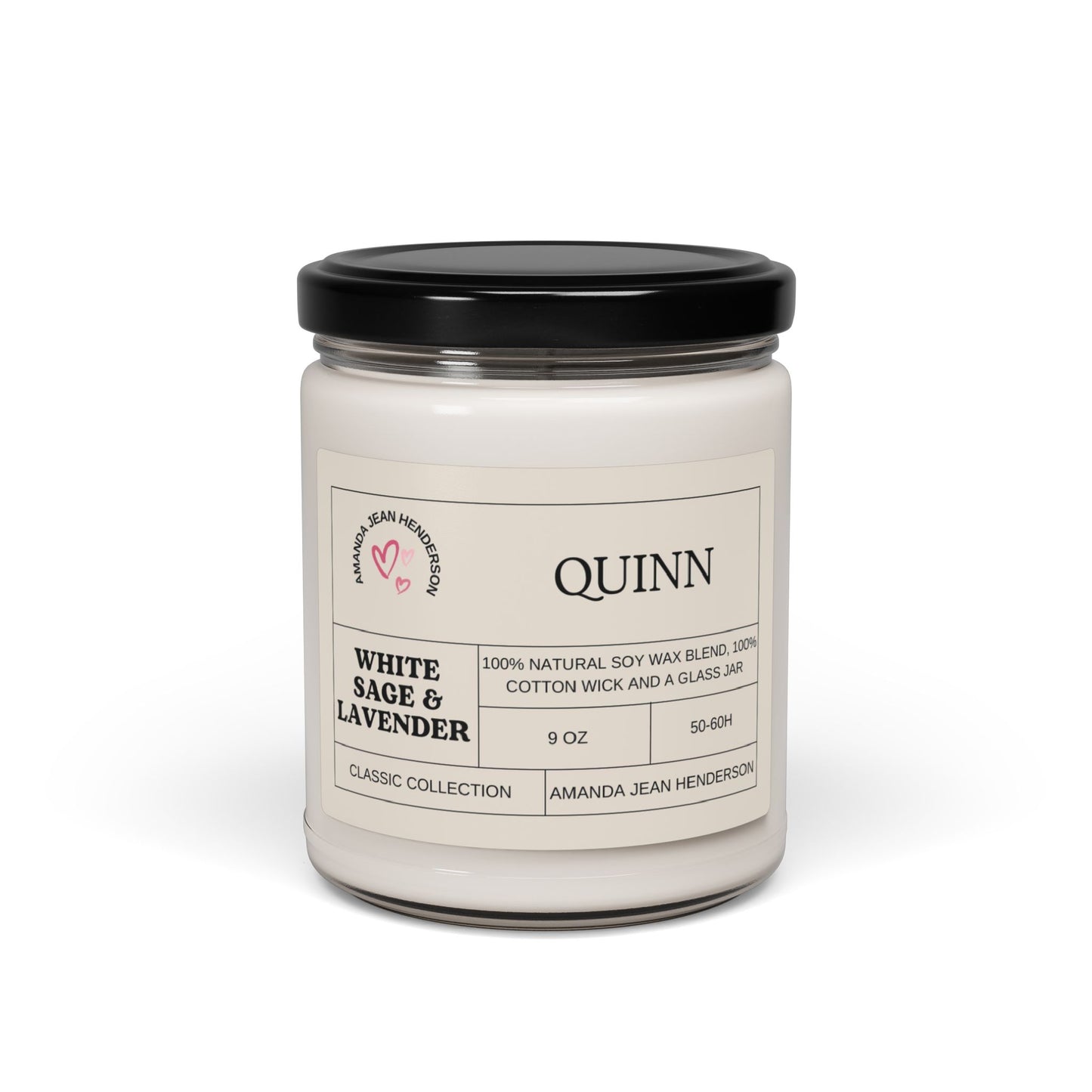 White Sage & Lavender, 9oz Soy Candle, Quinn, Soy Candle, Fresh smelling, candle, soy candle, white sage, lavender, lavender candle