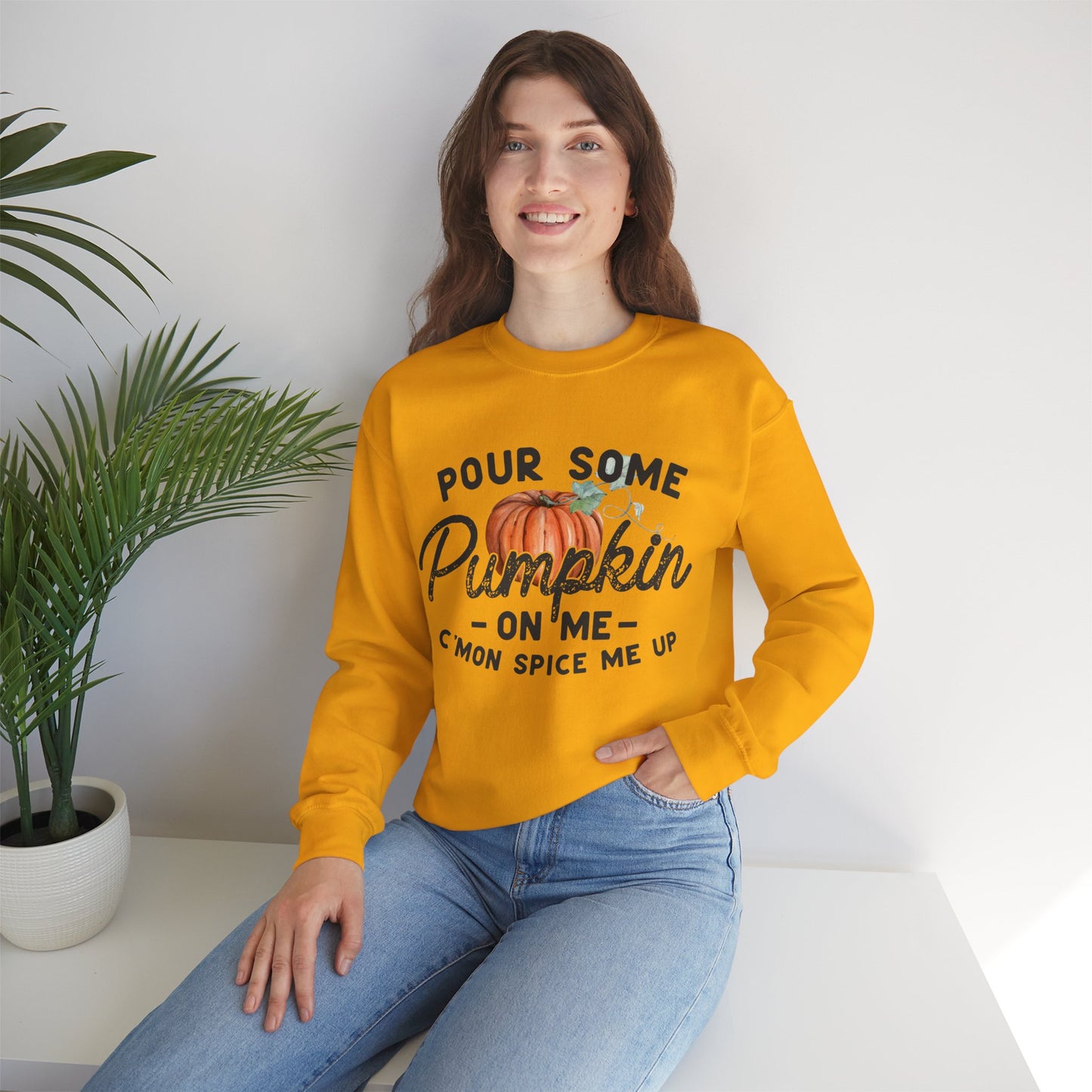 Pour some pumpkin spice on me, pumpkin spice sweatshirt, cute fall sweatshirt, pumpkin sweatshirt, thanksgiving, funny