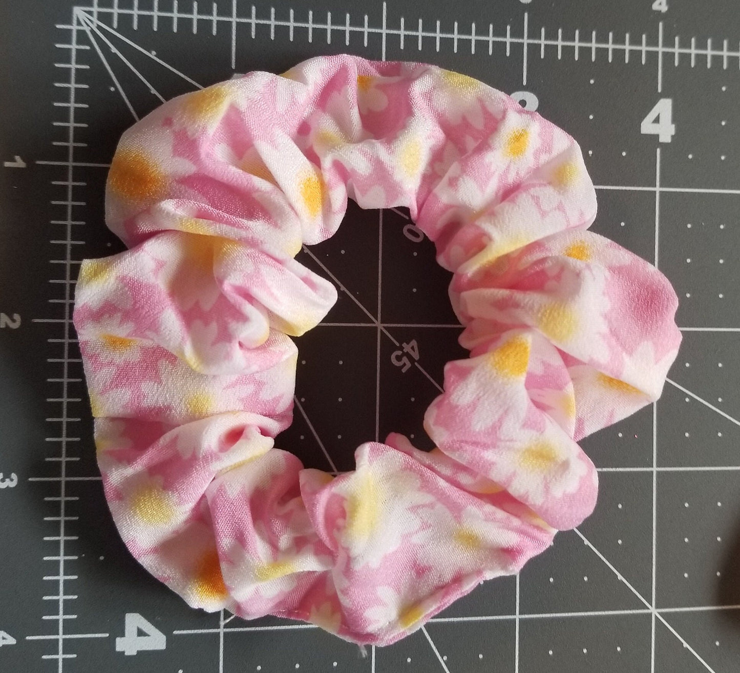 Daisy Pink Satin Scrunchie
