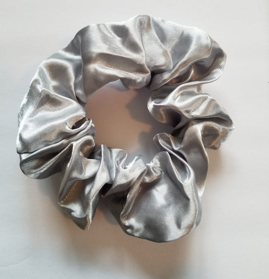 Silver Satin Scrunchie