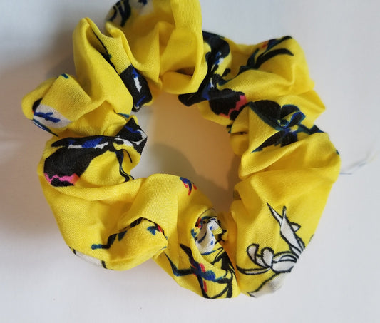 Yellow Floral Satin Scrunchie