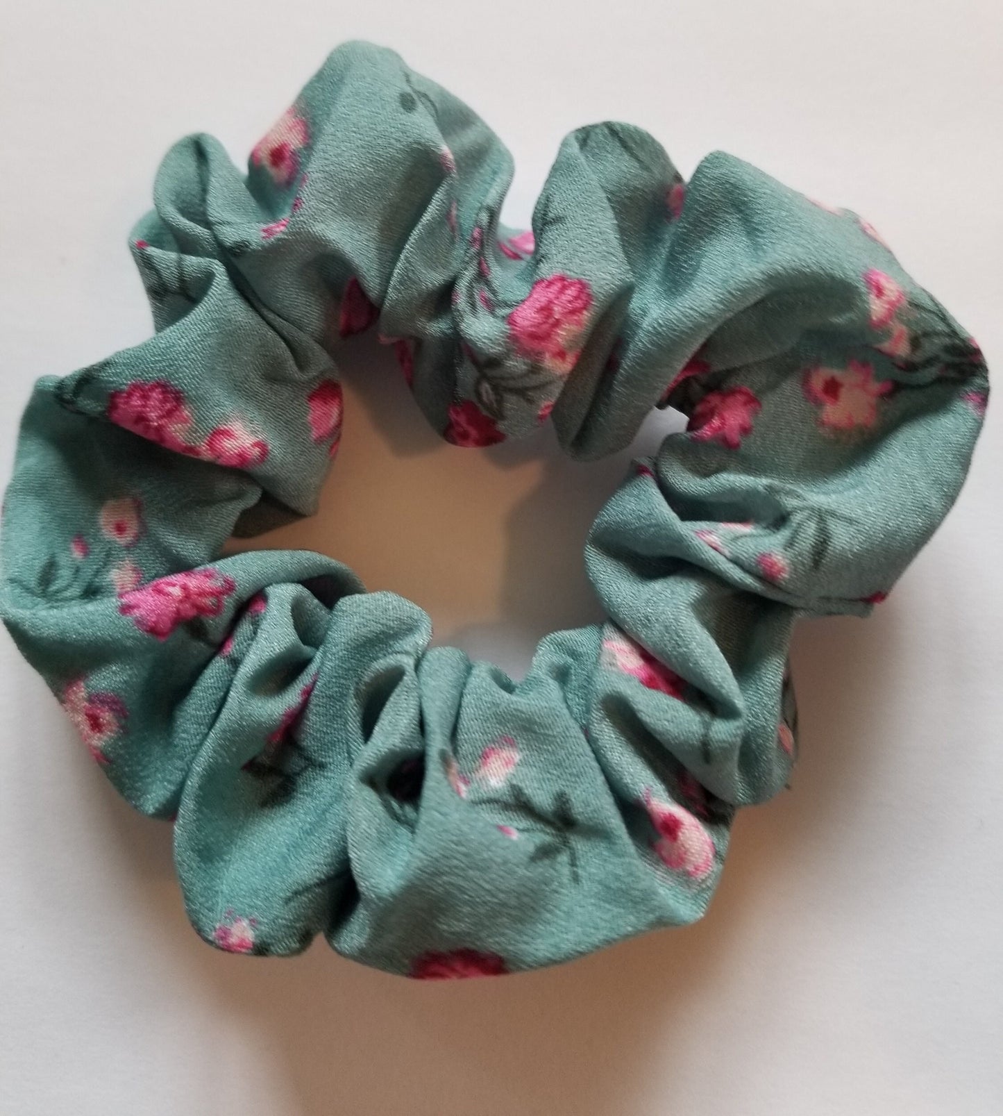 Slate Blue Floral Satin Scrunchie