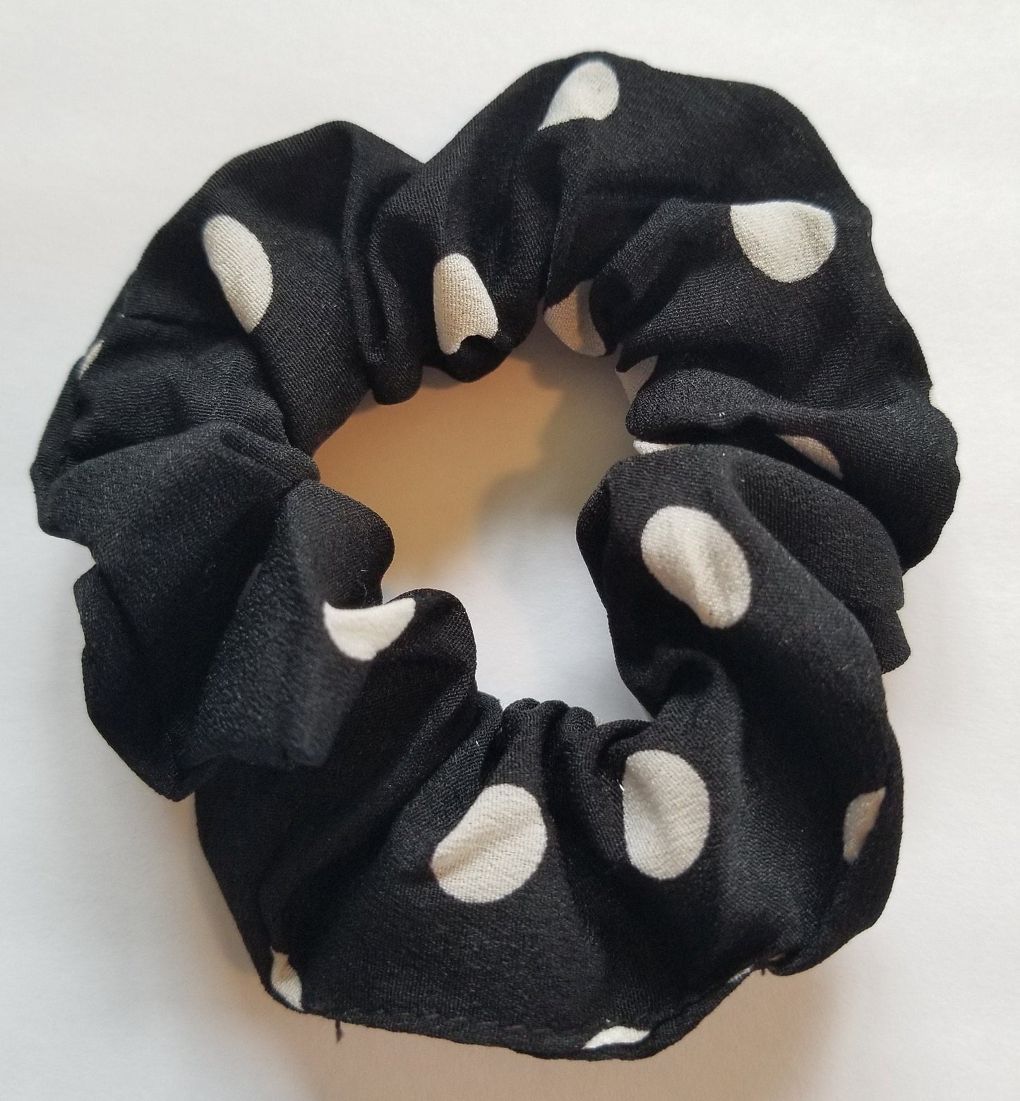 Black/White Polka Dot Satin Scrunchie