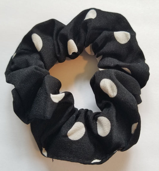 Black/White Polka Dot Satin Scrunchie