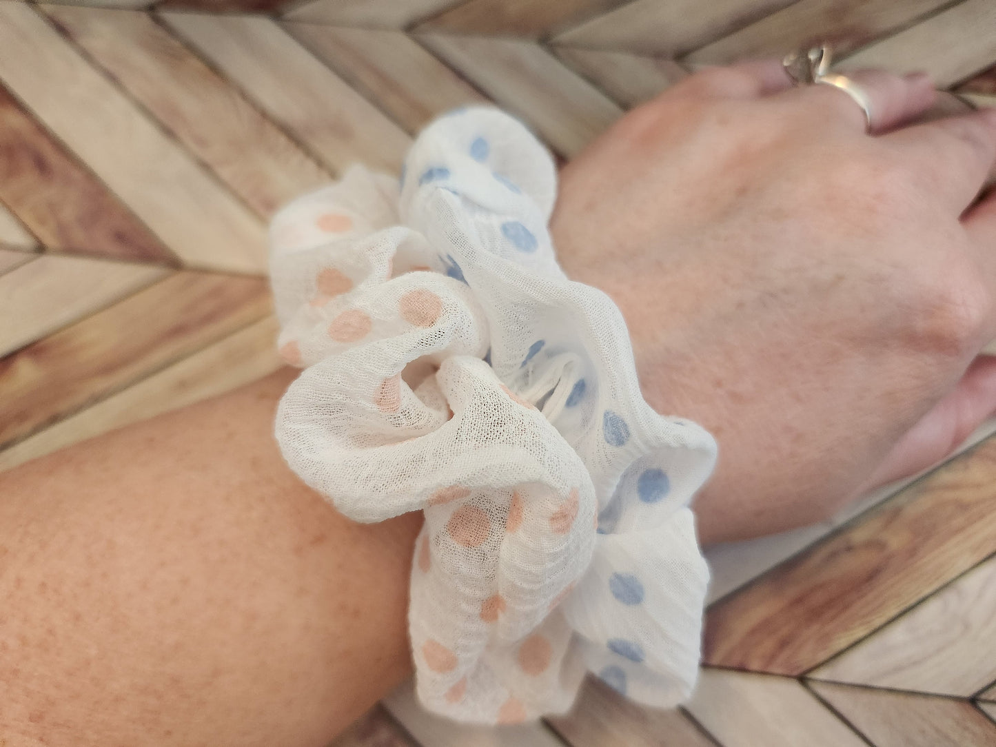 Handmade scrunchies for the hair tie accessories for her bridal gift for her pony tail holder for hair plaid pony tail holder white polka